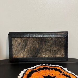 Hare + Hart leather and calf hair clutch
